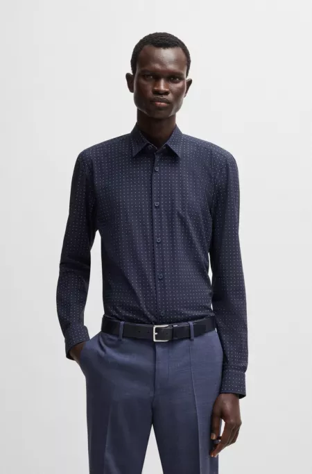 Slim-fit shirt in printed performance-stretch jersey