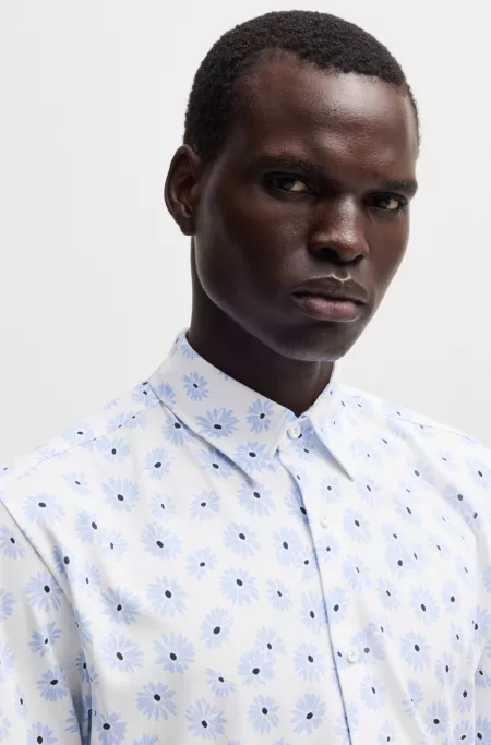 Slim-fit shirt in a floral-print cotton blend