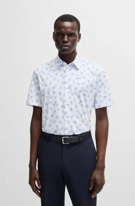 Slim-fit shirt in a floral-print cotton blend