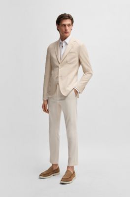 Slim-fit blazer in patterned linen and cotton, White