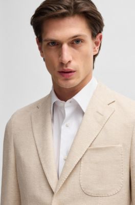 Slim-fit blazer in patterned linen and cotton, White