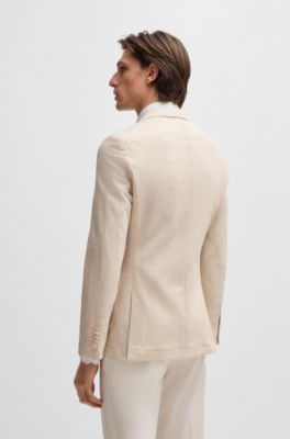 Slim-fit blazer in patterned linen and cotton, White