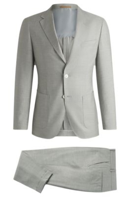 Slim-fit suit in micro-patterned wool and silk, Light Grey