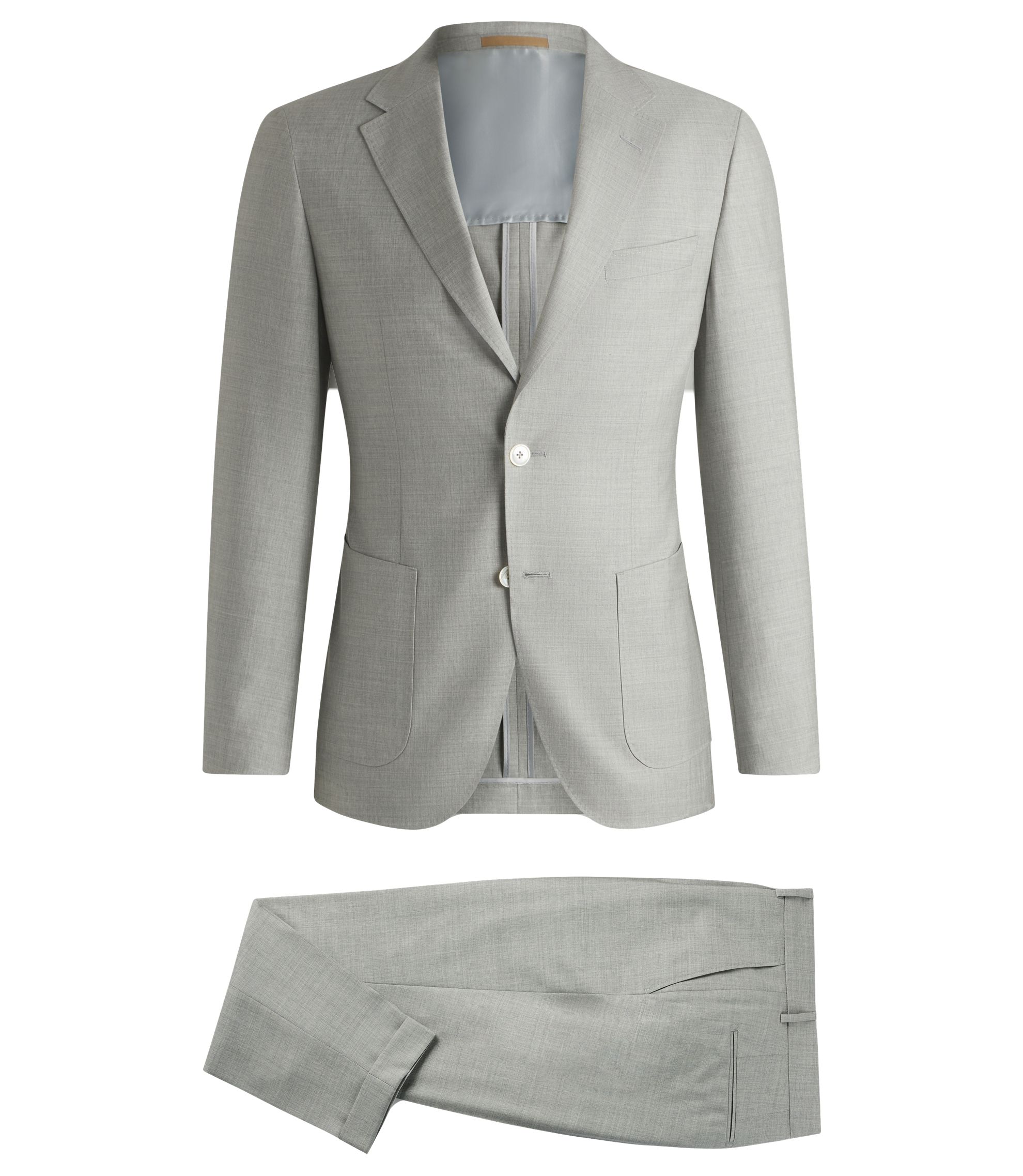 BOSS Slim-fit suit in micro-patterned wool and silk Light Grey