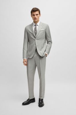Slim-fit suit in micro-patterned wool and silk, Light Grey
