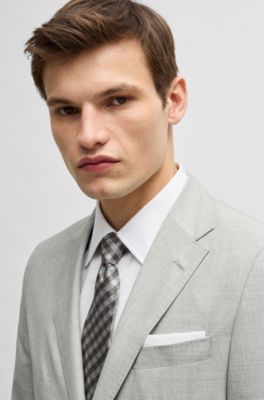 Slim-fit suit in micro-patterned wool and silk, Light Grey