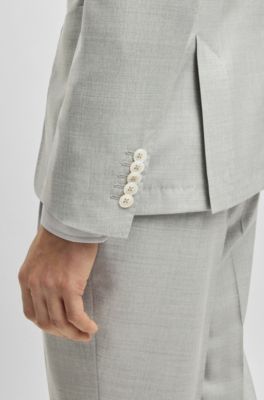 Slim-fit suit in micro-patterned wool and silk, Light Grey