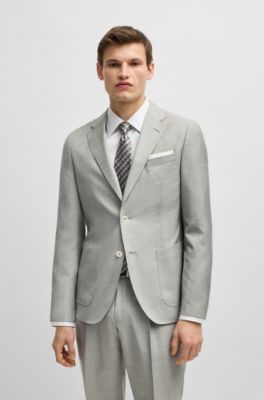 Slim-fit suit in micro-patterned wool and silk, Light Grey