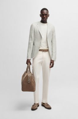 Blazer slim fit de lino y lana a cuadros, Gris claro