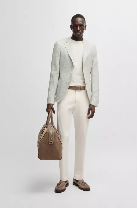 Slim-fit blazer in checked linen and wool