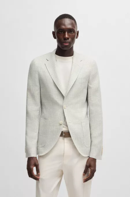 Slim-fit blazer in checked linen and wool