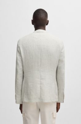 Blazer slim fit de lino y lana a cuadros, Gris claro
