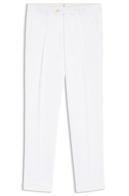 Regular-fit trousers in wrinkle-resistant linen, White