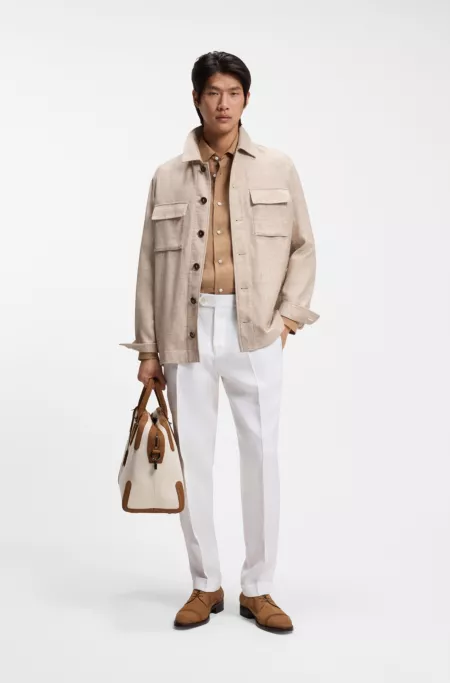 Regular-fit trousers in wrinkle-resistant linen