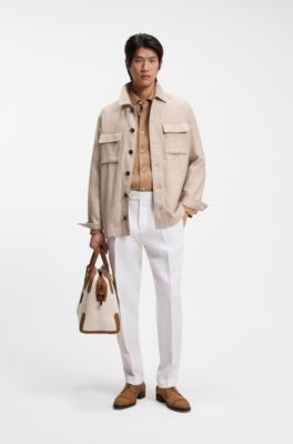 Pantalones regular fit en lino resistente a las arrugas, Blanco