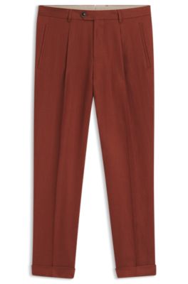 Pantalones regular fit en lino resistente a las arrugas, Marr&oacute;n