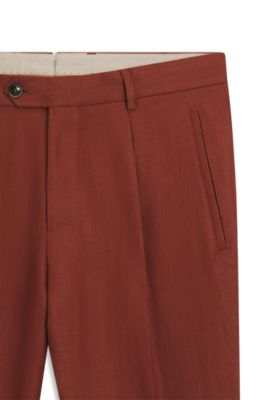 Pantalones regular fit en lino resistente a las arrugas, Marr&oacute;n