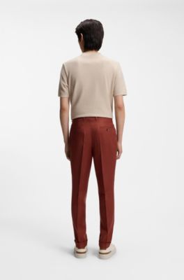 Pantalones regular fit en lino resistente a las arrugas, Marr&oacute;n