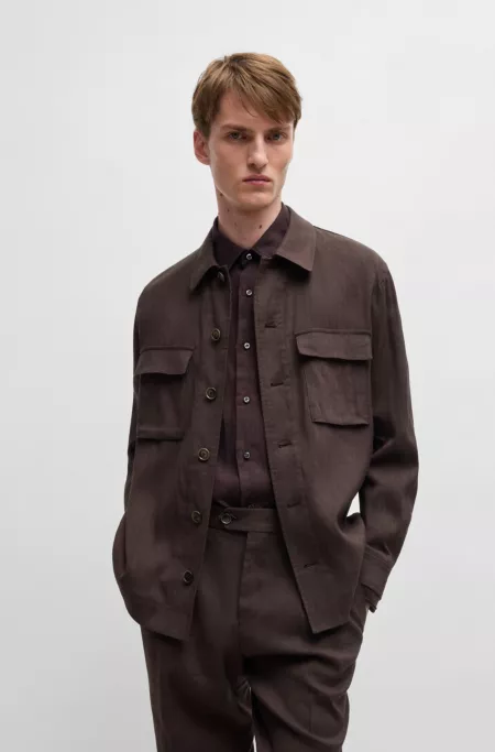 Relaxed-fit overshirt in a linen blend with wool