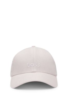 Linen cap with embroidered logo, light pink