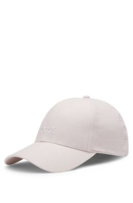 Linen cap with embroidered logo, light pink