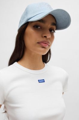 Denim cap with crystal-studded logo, Dark Blue