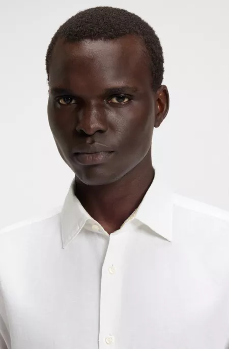 Regular-fit shirt in linen-cotton chambray