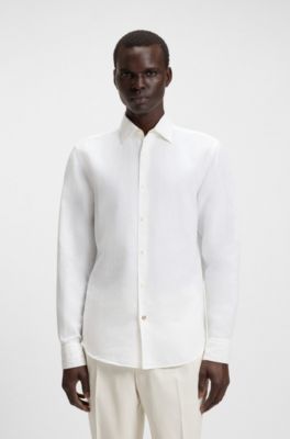Regular-fit shirt in linen-cotton chambray, White