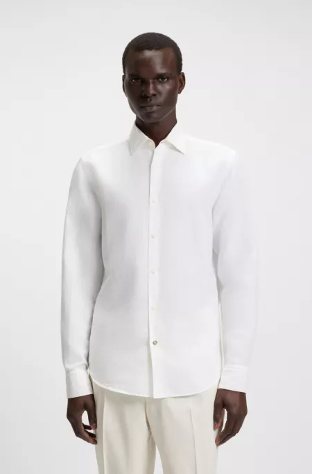 Regular-fit shirt in linen-cotton chambray