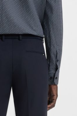 Casual-fit shirt in monogram-print linen-cotton chambray, Dark Blue