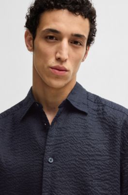 Camisa relaxed fit de sirsaca italiana de lino, Azul oscuro