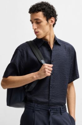 Camisa relaxed fit de sirsaca italiana de lino, Azul oscuro
