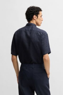 Camisa relaxed fit de sirsaca italiana de lino, Azul oscuro