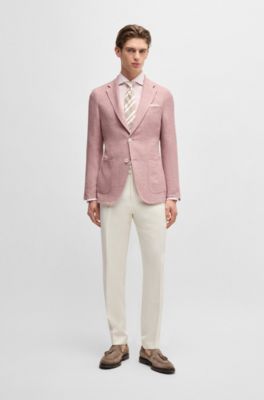 Blazer slim fit en lino, lana, seda y el&aacute;stico, Rosa oscuro