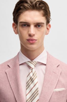 Blazer slim fit en lino, lana, seda y el&aacute;stico, Rosa oscuro