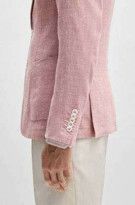Blazer slim fit en lino, lana, seda y el&aacute;stico, Rosa oscuro