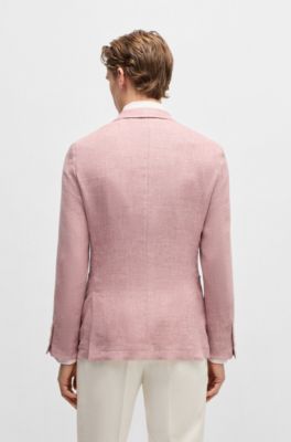 Blazer slim fit en lino, lana, seda y el&aacute;stico, Rosa oscuro