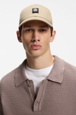 Gorra de sarga de algod&oacute;n con logo apilado, Beige