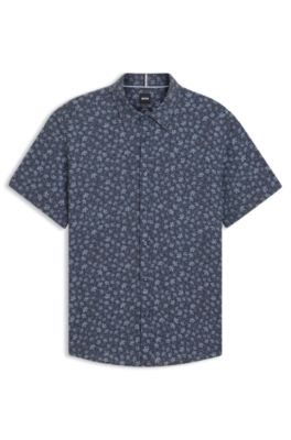 Slim-fit shirt floral-print stretch linen