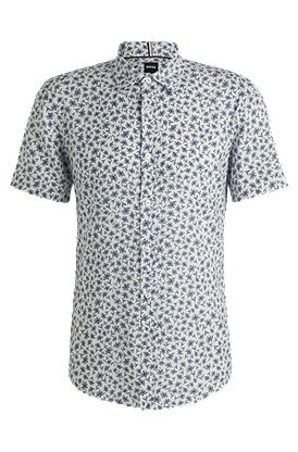 Slim-fit shirt in floral-print stretch linen