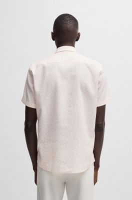 Camisa slim fit de lino el&aacute;stico con estampado floral, Rosa claro