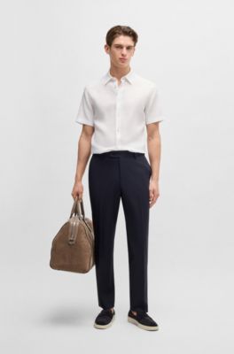 Camisa slim fit de lino el&aacute;stico, Blanco