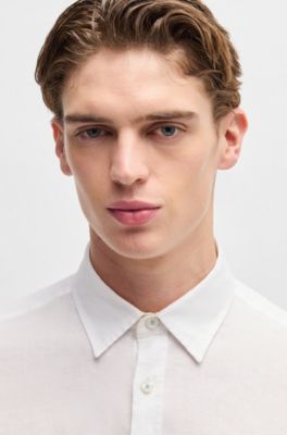 Camisa slim fit de lino el&aacute;stico, Blanco