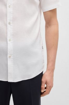 Camisa slim fit de lino el&aacute;stico, Blanco
