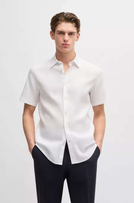 Slim-fit shirt in stretch linen
