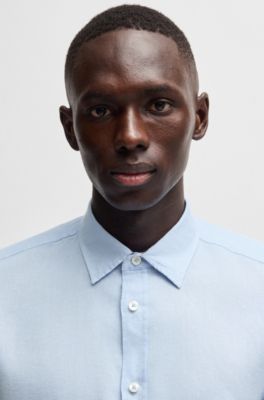 Camisa slim fit de lino el&aacute;stico, Celeste