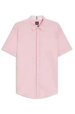 Camisa slim fit de lino el&aacute;stico, Rosa claro