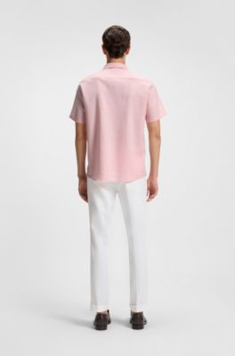 Camisa slim fit de lino el&aacute;stico, Rosa claro