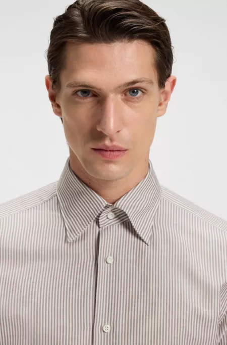 Slim-fit shirt in striped cotton, linen and silk