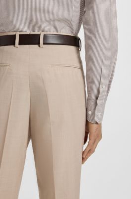 Slim-fit shirt in striped cotton, linen and silk, Light Beige